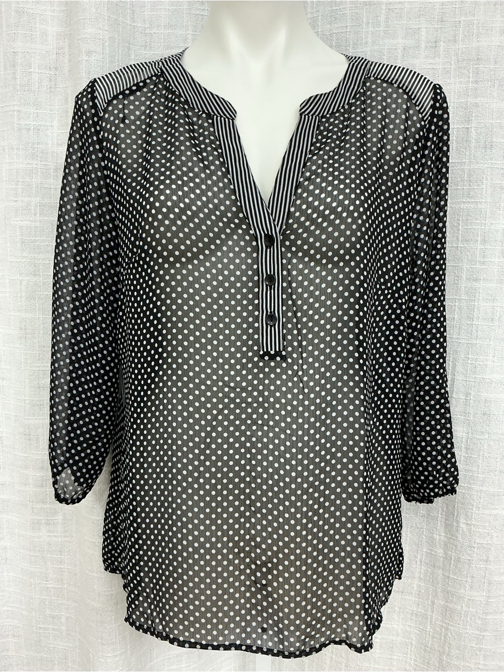 new directions Black and White Polka Dot Split-Neck Blouse